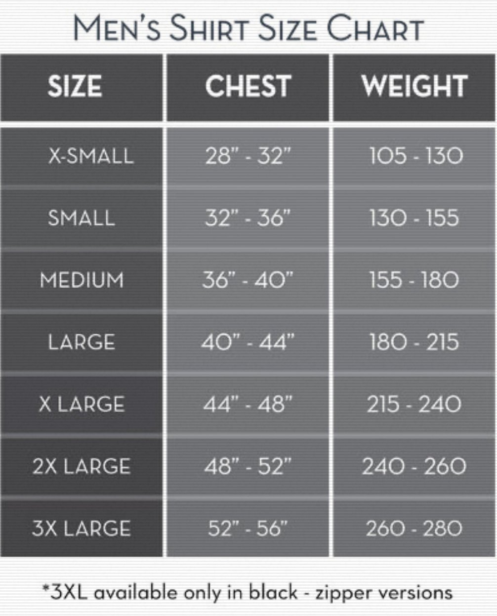 Men's Shirt Size Chart